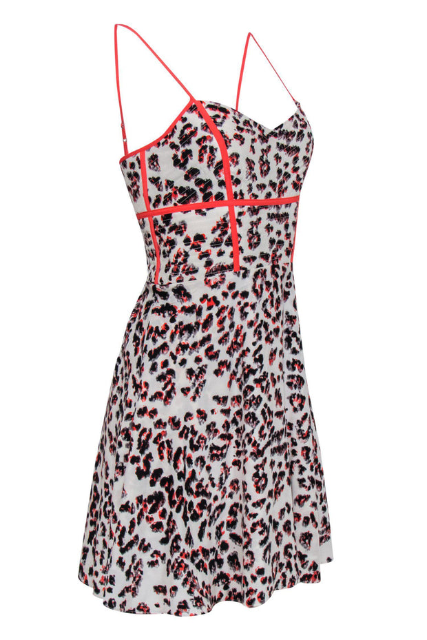 Current Boutique-Parker - White & Orange Leopard Print Sleeveless Fit & Flare Dress Sz L