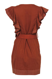 Current Boutique-Patbo - Terracotta Linen Blend Ruffled Button-Front Dress w/ Belt Sz 8