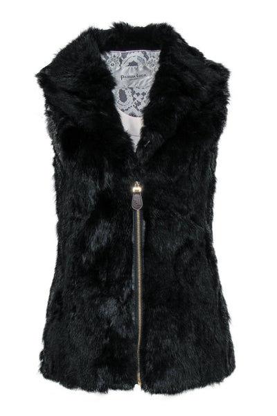 Current Boutique-Patrizia Luca - Black Rabbit Fur Zip-Up Vest Sz S