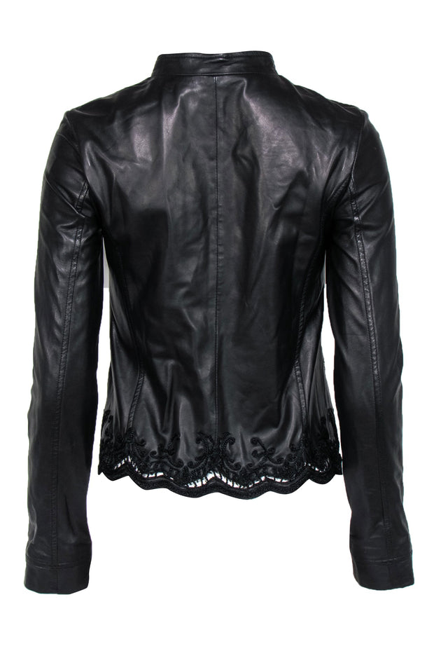 Current Boutique-Patrizia Pepe - Black Leather Zip-Up Jacket w/ Lace Trim Sz 4