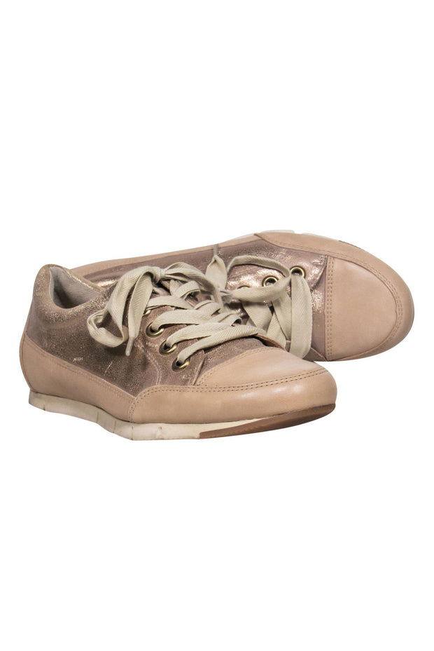 Current Boutique-Paul Green - Beige Metallic Lace-Up Sneakers Sz 7