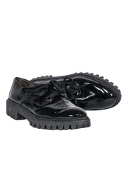 Current Boutique-Paul Green - Black Patent Leather Lace-Up Platform Loafers w/ Gem Embellishments Sz 8