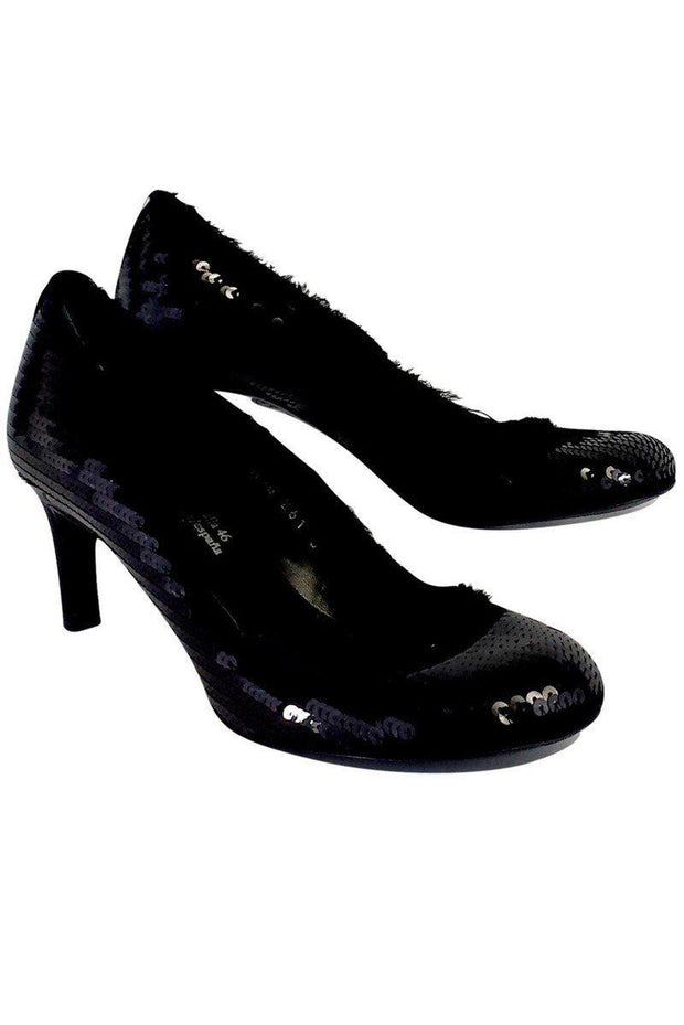 Current Boutique-Pedro Garcia - Black Satin Sequin Heels Sz 6