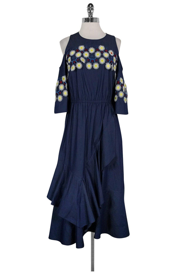 Current Boutique-Peter Pilotto - Denim Cold Shoulder Embroidered Maxi Sz 4