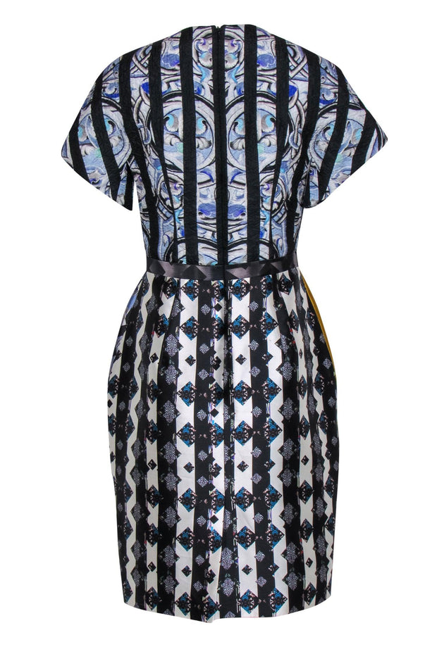 Current Boutique-Peter Pilotto - Multi-Patterned Silk Satin V-Neck Sheath Dress Sz 6