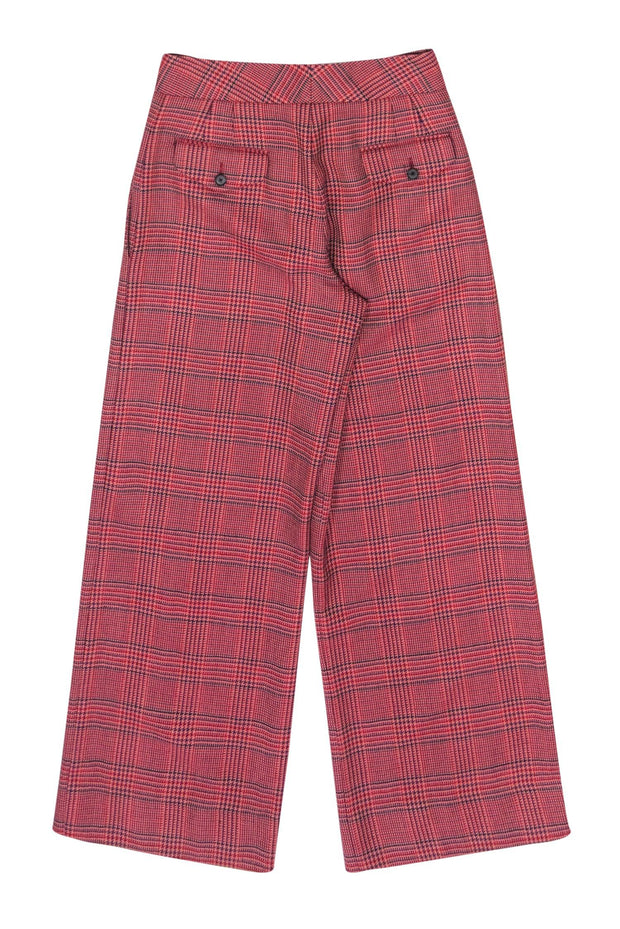 Current Boutique-Peter Som - Pink Plaid Wide Leg Wool Trousers Sz 2