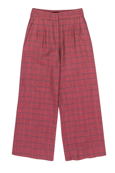 Current Boutique-Peter Som - Pink Plaid Wide Leg Wool Trousers Sz 2