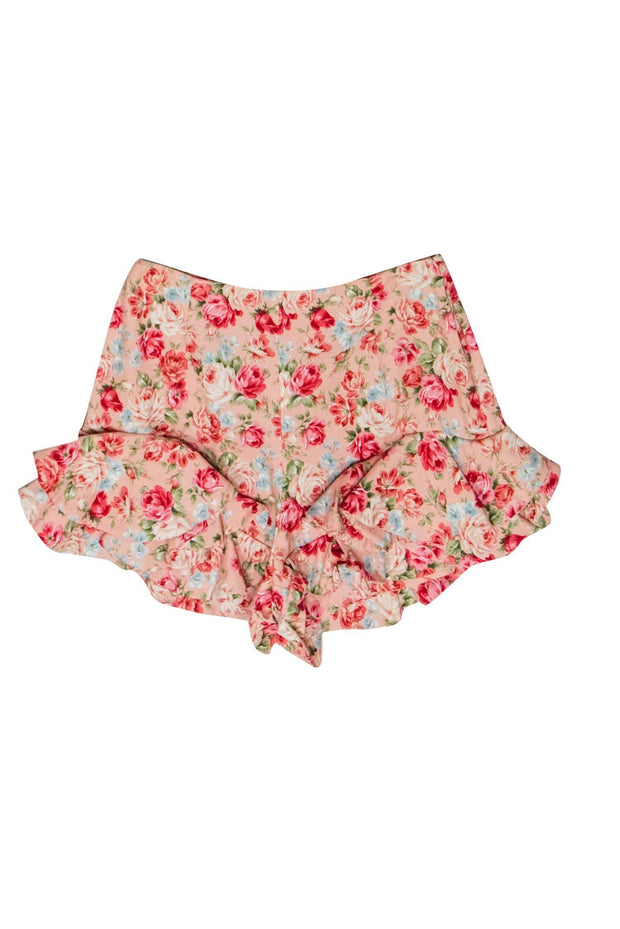 Current Boutique-Petersyn - Pink Floral Print High Waisted Ruffle Shorts Sz XS