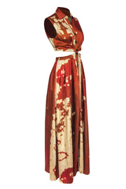 Current Boutique-Petersyn - Rust & Cream Marbled Satin "Trelly" Maxi Dress w/ Cutouts Sz XS