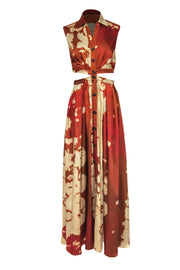 Current Boutique-Petersyn - Rust & Cream Marbled Satin "Trelly" Maxi Dress w/ Cutouts Sz XS