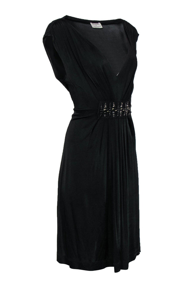 Current Boutique-Philosophy di Alberta Ferretti - Black Jewel-Waisted Plunge Dress Sz 10