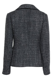 Current Boutique-Philosophy di Alberta Ferretti - Grey & Silver Tweed Wool Blend Jacket w/ Black Trim Sz 10