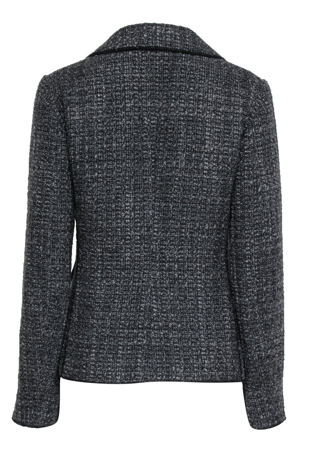 Current Boutique-Philosophy di Alberta Ferretti - Grey & Silver Tweed Wool Blend Jacket w/ Black Trim Sz 10