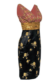 Current Boutique-Phoebe Couture - Paisley & Chinoiserie Embroidered Pleated Sheath Dress Sz 4