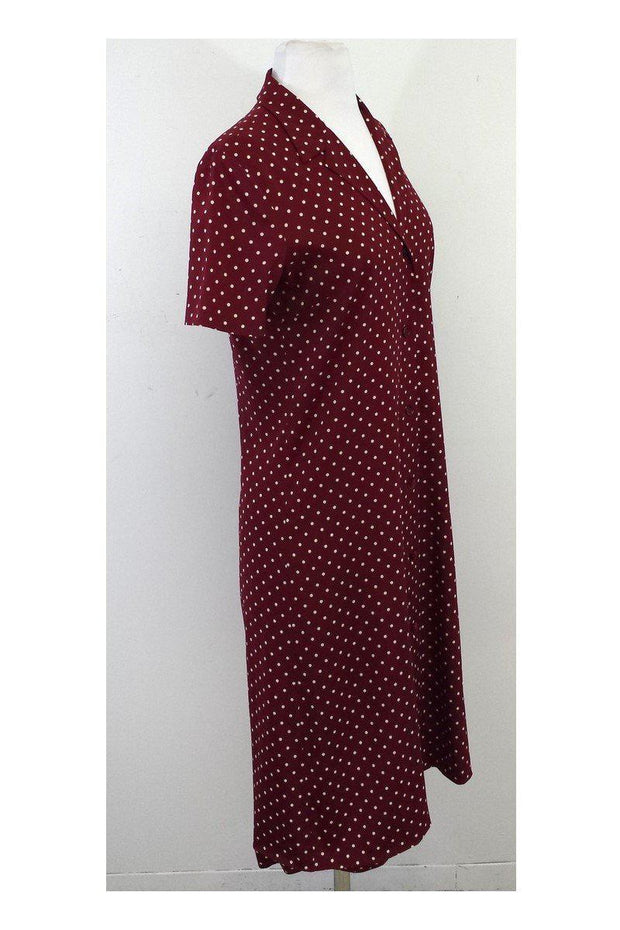 Current Boutique-Piazza Sempione - Maroon & Ivory Polka Dot Shirt Dress Sz 4