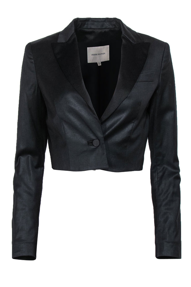 Current Boutique-Pierre Balmain - Black Peak Lapel Cropped Blazer Sz 0