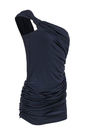 Current Boutique-Pierre Balmain - Navy One-Shoulder Gathered Tank Sz L