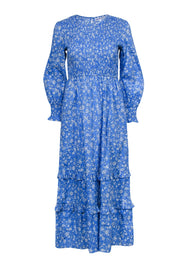 Current Boutique-Pink City Prints - Blue & White Floral Print Smocked Maxi Dress Sz XS