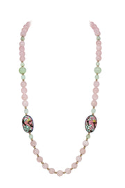 Current Boutique-Pink & Green Jade Bead Necklace w/ Enamel Pendants