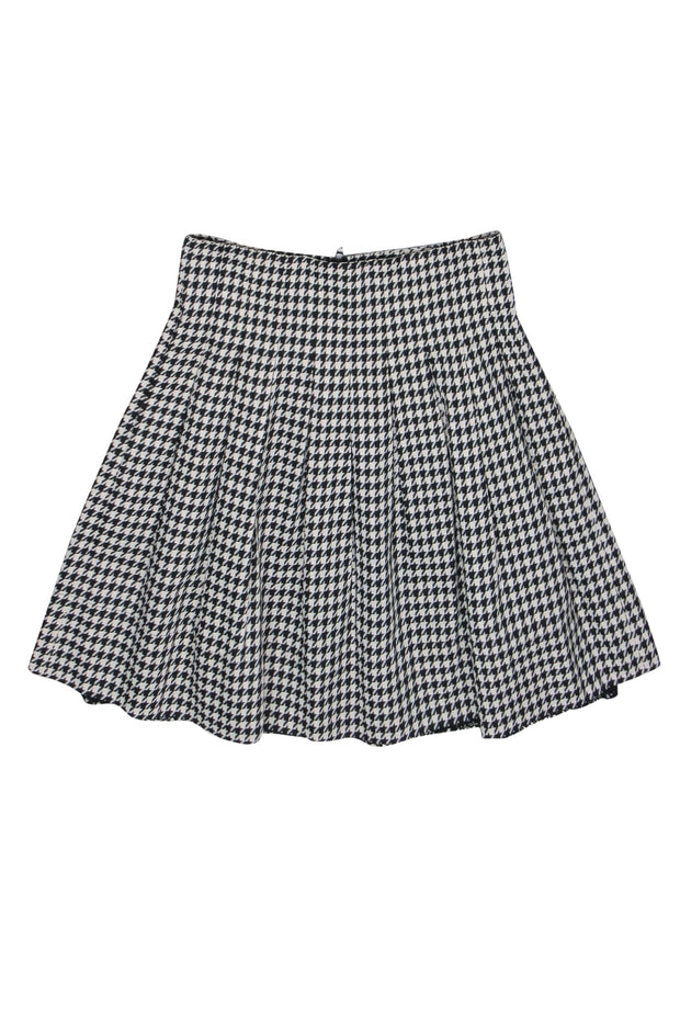 Current Boutique-Pink Tartan - Black & White Houndstooth Pleated Circle Skirt Sz 6