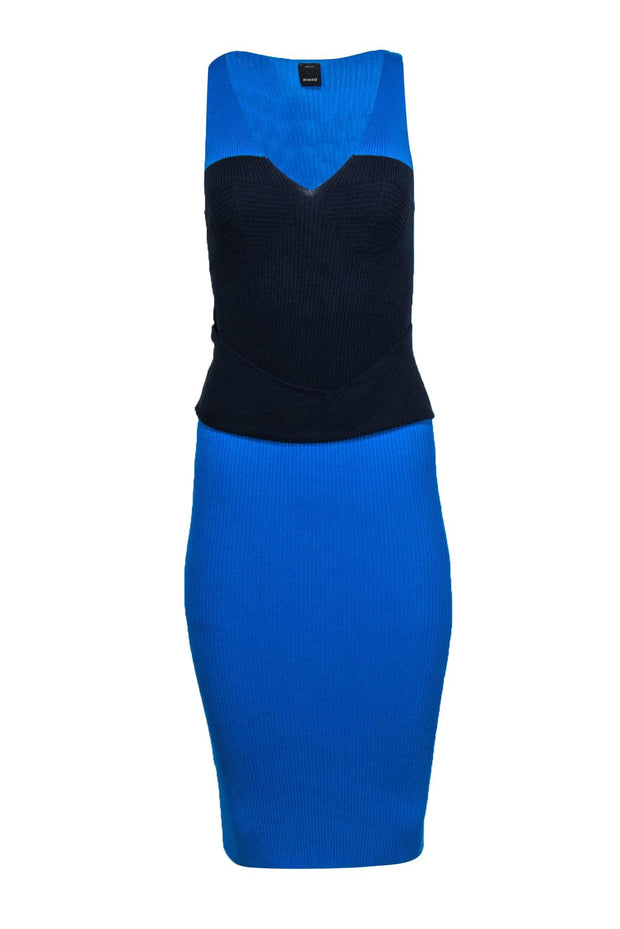 Current Boutique-Pinko - Blue Colorblocked Rib Knit Sleeveless Dress Sz M