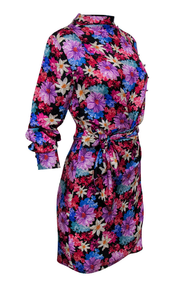 Current Boutique-Pinko - Multicolored Floral Print Long Sleeve Faux Wrap Dress Sz 10