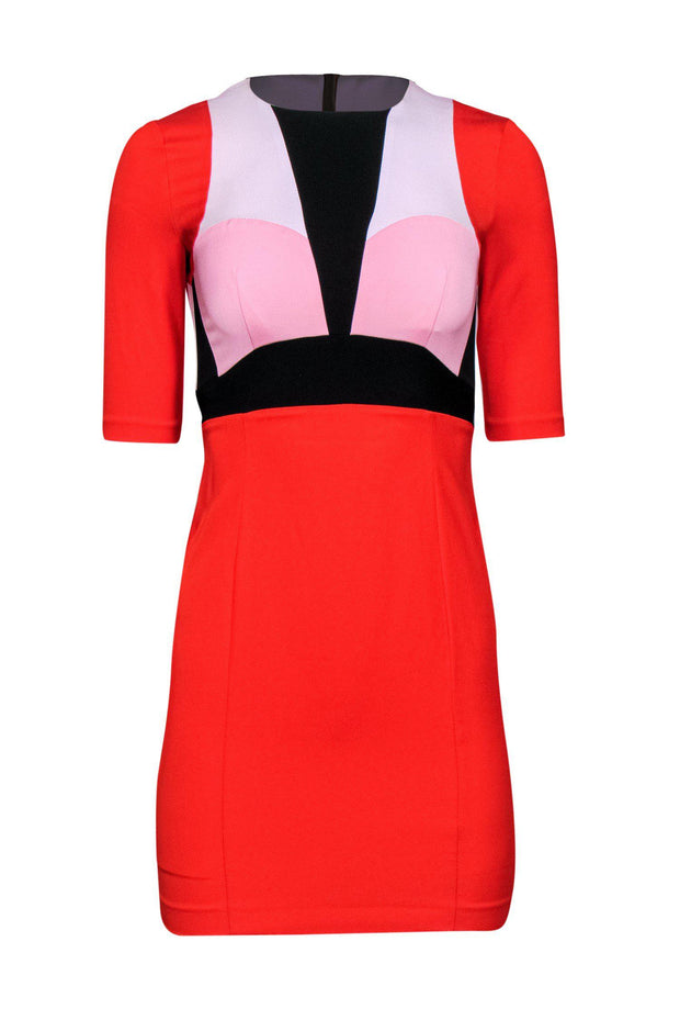 Current Boutique-Pinko - Orange, Pink & Black Colorblocked Cocktail Dress Sz 2