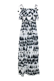 Current Boutique-Place Nationale - White & Navy Geometric Print Tiered Maxi Dress w/ Eyelet Trim Sz S