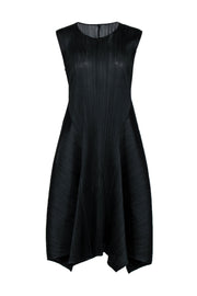 Current Boutique-Pleats Please Issey Miyake - Black Silky Pleated Sleeveless Midi Dress Sz XXL