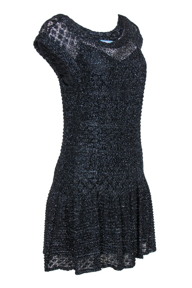 Current Boutique-Plenty by Tracy Reese - Black Metallic Knit Drop Waist Dress Sz M