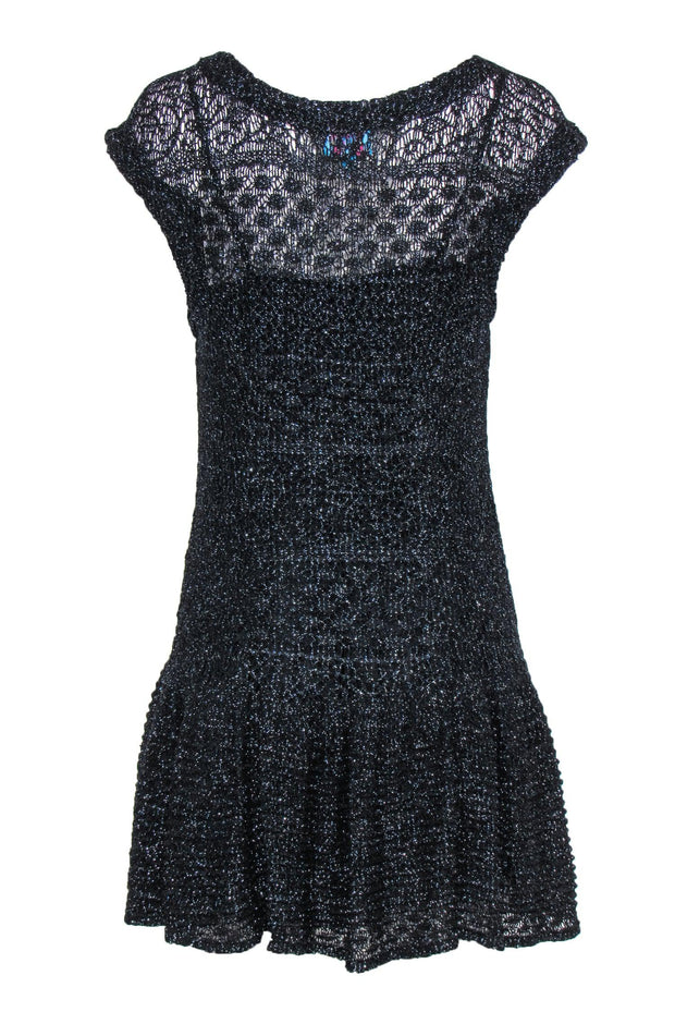 Current Boutique-Plenty by Tracy Reese - Black Metallic Knit Drop Waist Dress Sz M