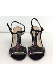 Current Boutique-Plenty by Tracy Reese - Black Print Suede Sandal Heels Sz 9.5