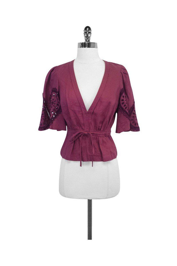 Current Boutique-Plenty by Tracy Reese - Maroon Linen Top Sz 4