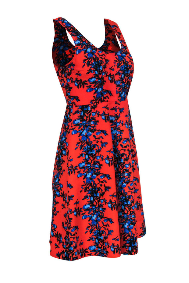 Current Boutique-Plenty by Tracy Reese - Orange & Blue Floral A-Line Dress Sz 2