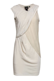 Current Boutique-Poleci - Cream Silky Asymmetric Draped Shift Dress Sz 4