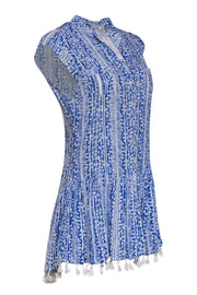 Current Boutique-Poupette St Barth - Blue & White Printed Fringe Tunic Sz S