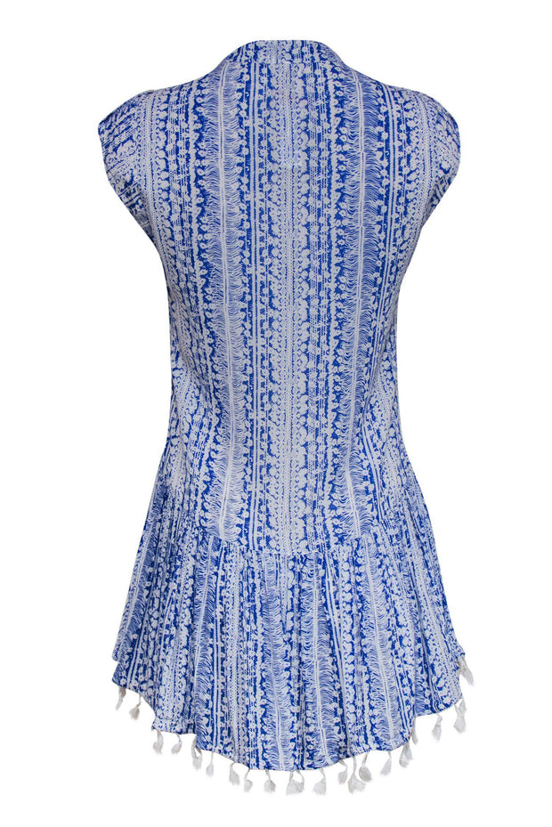 Current Boutique-Poupette St Barth - Blue & White Printed Fringe Tunic Sz S