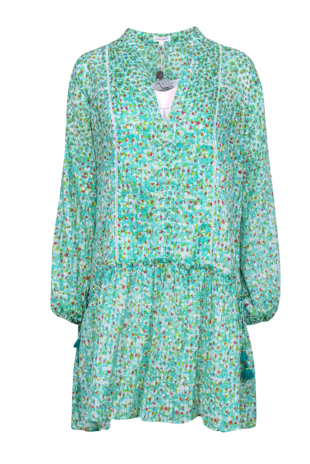 Current Boutique-Poupette St Barth - Green & Abstract Floral Print Drop Waist Dress Sz L