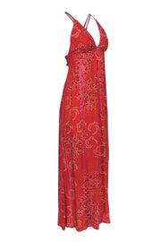 Current Boutique-Poupette St Barth - Strawberry Pink Printed "Elsa" Maxi Dress w/ Embroidered Trim Sz S