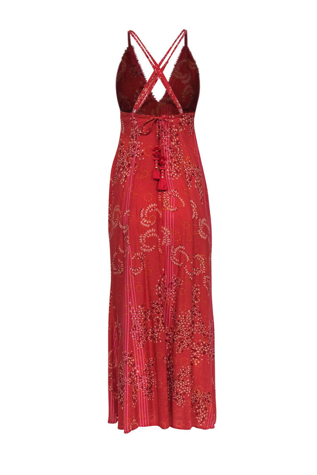 Current Boutique-Poupette St Barth - Strawberry Pink Printed "Elsa" Maxi Dress w/ Embroidered Trim Sz S