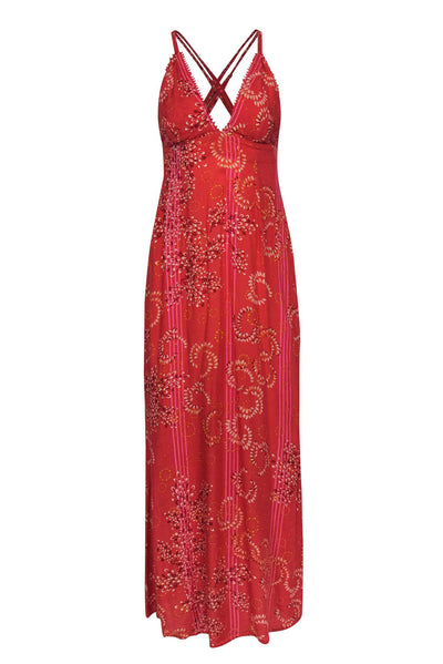 Current Boutique-Poupette St Barth - Strawberry Pink Printed "Elsa" Maxi Dress w/ Embroidered Trim Sz S