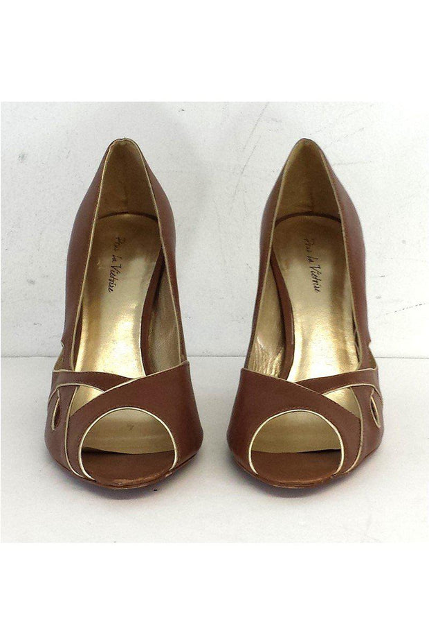 Current Boutique-Pour La Victoire - Brown Leather Peep Toe Heels Sz 10