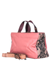 Current Boutique-Pour La Victoire - Pink Leather Convertible Satchel w/ Snakeskin, Maroon & Beige Trim