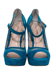 Current Boutique-Pour La Victoire - Teal Suede Mary Jane Platform Pumps w/ Mesh Sz 8