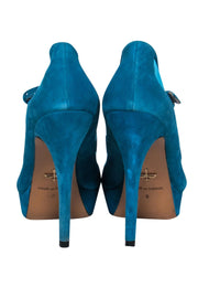 Current Boutique-Pour La Victoire - Teal Suede Mary Jane Platform Pumps w/ Mesh Sz 8