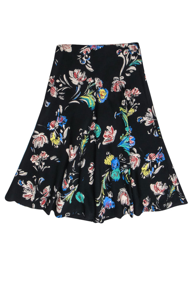 Current Boutique-Prabal Gurung - Black Floral Print Midi Skirt Sz 6