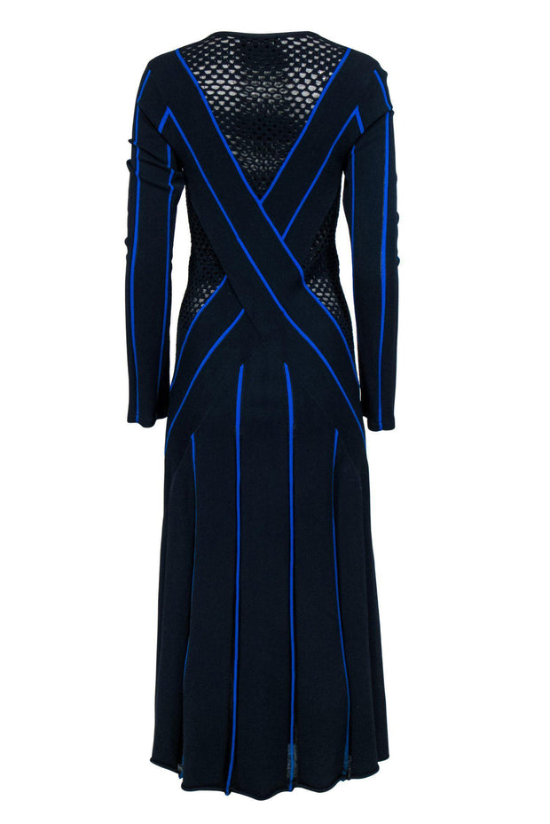 Current Boutique-Prabal Gurung - Blue Knit Maxi Dress w/ Netted Accents Sz M