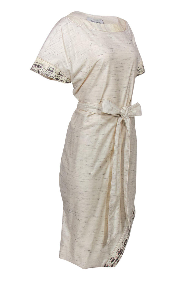 Current Boutique-Prabal Gurung - Cream Space Dye Midi Dress w/ Snakeskin Trim Sz 10