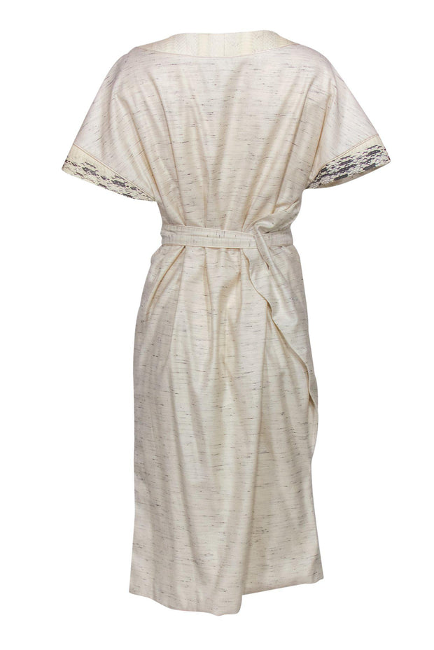 Current Boutique-Prabal Gurung - Cream Space Dye Midi Dress w/ Snakeskin Trim Sz 10