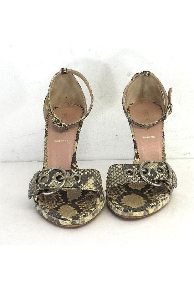 Current Boutique-Prada - Beige & Grey Snakeskin Sandal Heels Sz 7